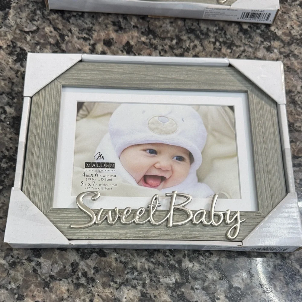 Malden Sweet Baby matted Photo Frame Set - 3 / Gray wood grain frame NEW